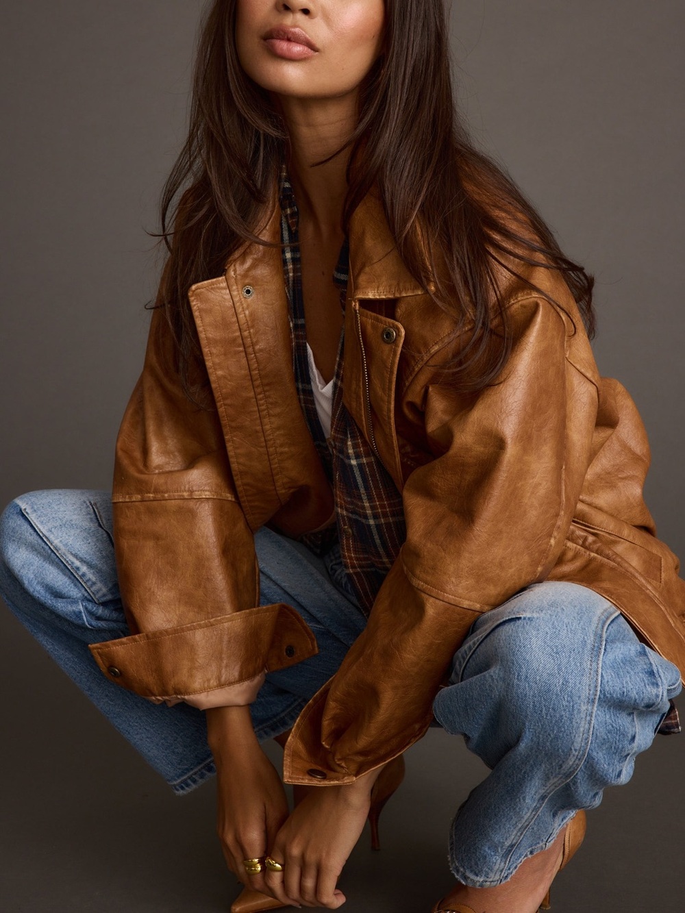 12th Tribe | London Calling Cognac Oversized Faux Leather Jacket